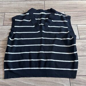Ava & Viv Black and White Striped V-Neck Sweater
